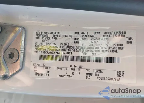 2013 Ford Escape Se from USA, damaged, VIN 1FMCU0GX7DUB25821